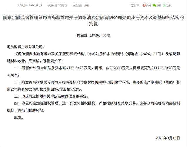 海尔消费金融增资原因_海尔经销商贷款_海尔消费金融注册资本增加