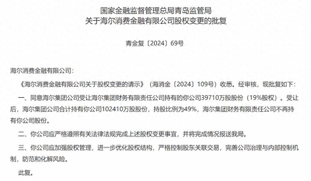 海尔消费金融股权变更_海尔集团增资消费金融公司_海尔经销商贷款